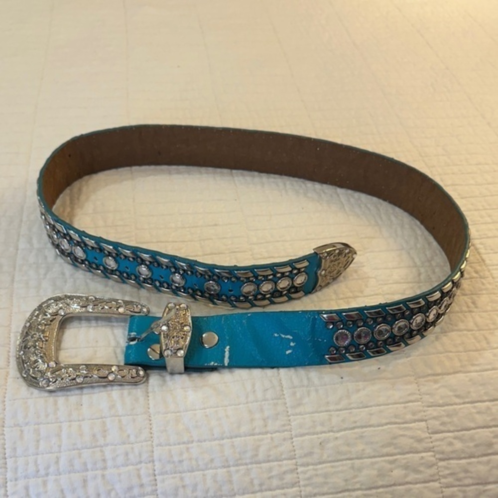Y2K vintage western Turquoise Rhinestone Studded Belt for crafts